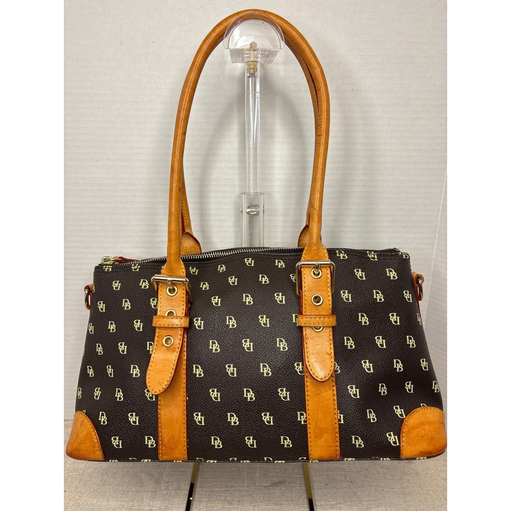 Dooney & Bourke Monogram Canvas Shoulder Bag Brown Tan Satchel -see pics/notes